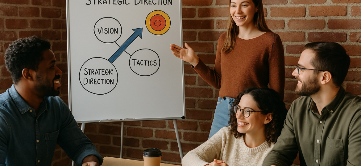 I group of nonprofit staff members in a conference room discussing strategy
